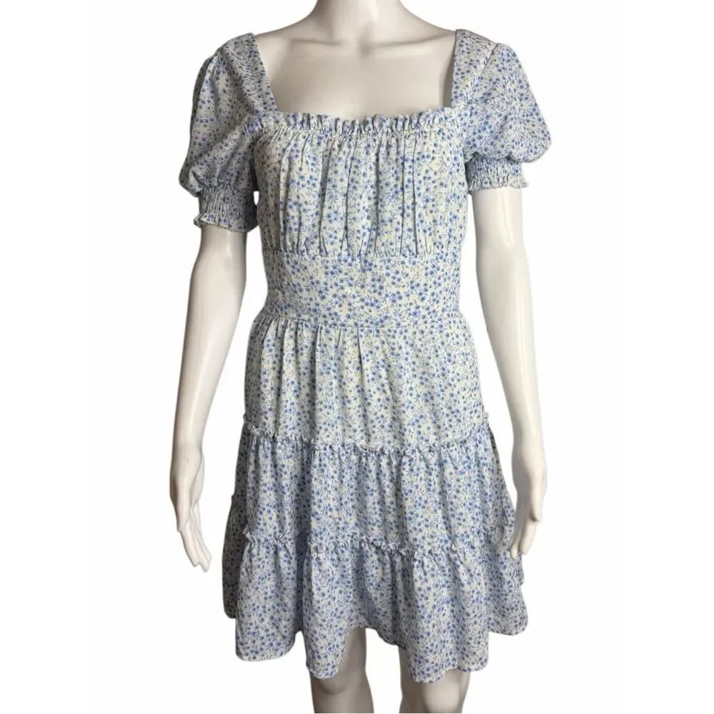 Altar'd State Blue Floral Square-Neck Tiered Sundress Size Medium